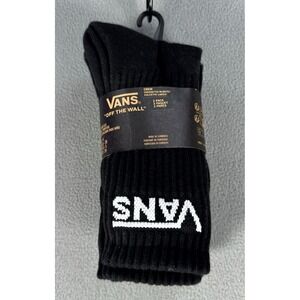 Vans Socks 3 Pack Youth Boys Size 1-6 Black Cotton Blend Crew Sock Skate Surf